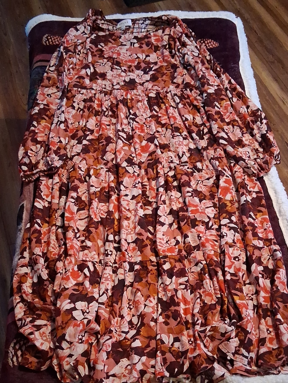 Gilli Floral Tiered Maxi Dress in Pink and Brown